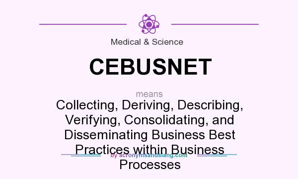 What does CEBUSNET mean? It stands for Collecting, Deriving, Describing, Verifying, Consolidating, and Disseminating Business Best Practices within Business Processes