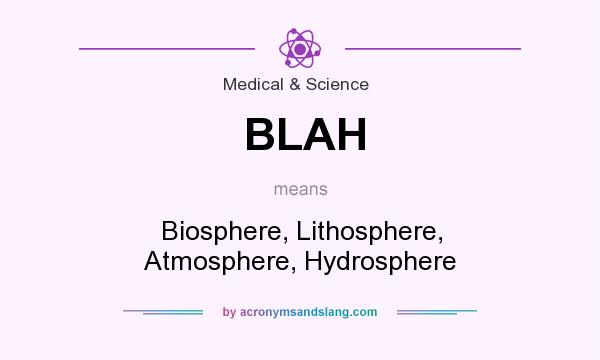 What does BLAH mean? It stands for Biosphere, Lithosphere, Atmosphere, Hydrosphere