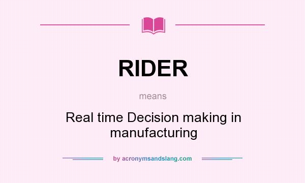 What does RIDER mean? It stands for Real time Decision making in manufacturing