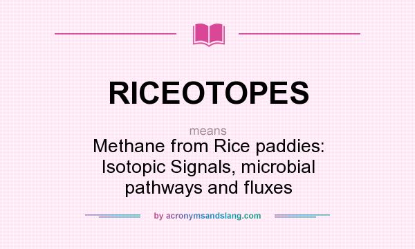 What does RICEOTOPES mean? It stands for Methane from Rice paddies: Isotopic Signals, microbial pathways and fluxes