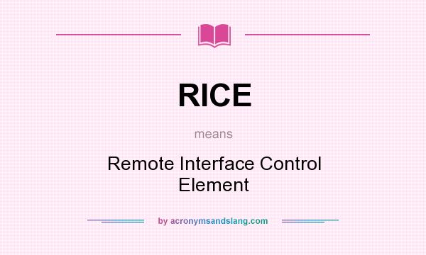 What does RICE mean? It stands for Remote Interface Control Element
