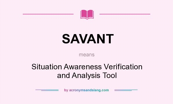 What does SAVANT mean? It stands for Situation Awareness Verification and Analysis Tool
