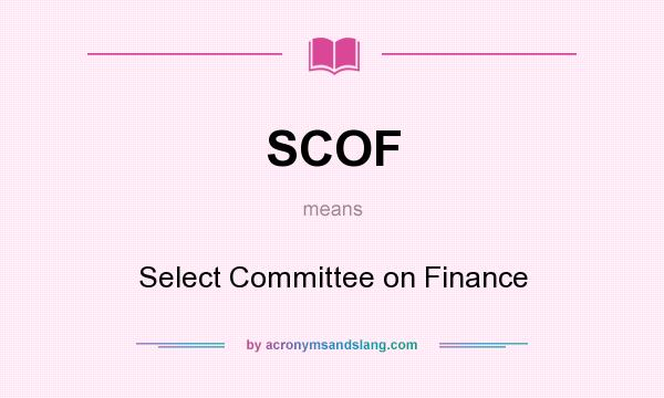 What does SCOF mean? It stands for Select Committee on Finance