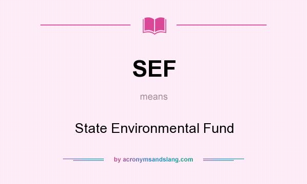 What does SEF mean? It stands for State Environmental Fund