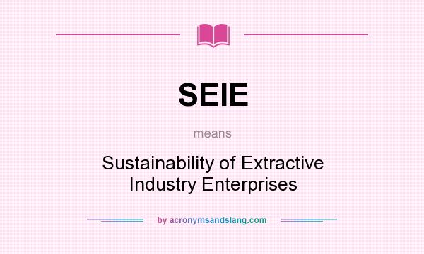 What does SEIE mean? It stands for Sustainability of Extractive Industry Enterprises