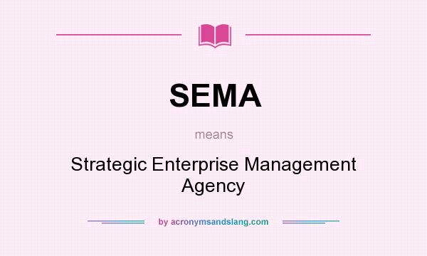 What does SEMA mean? It stands for Strategic Enterprise Management Agency