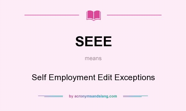 What does SEEE mean? It stands for Self Employment Edit Exceptions