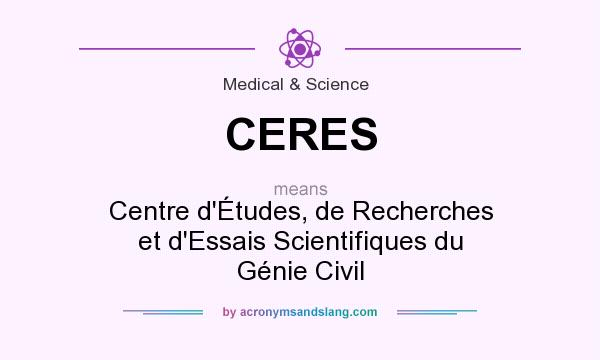 What does CERES mean? It stands for Centre d`Études, de Recherches et d`Essais Scientifiques du Génie Civil