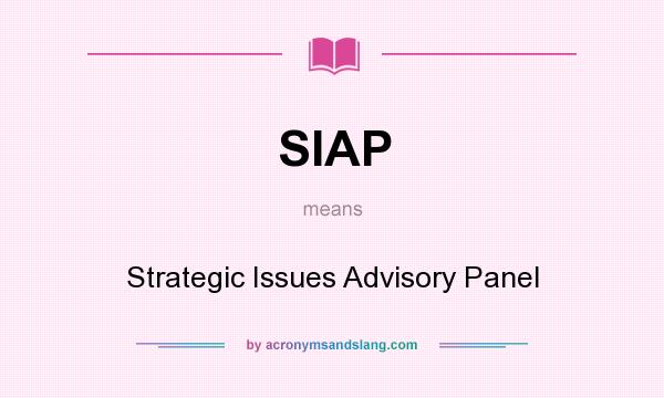 What does SIAP mean? It stands for Strategic Issues Advisory Panel