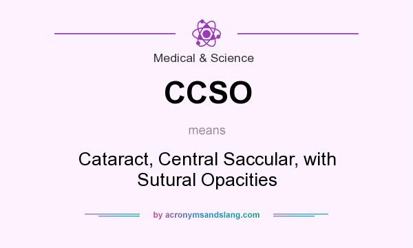 What does CCSO mean? It stands for Cataract, Central Saccular, with Sutural Opacities