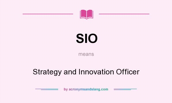 What does SIO mean? It stands for Strategy and Innovation Officer