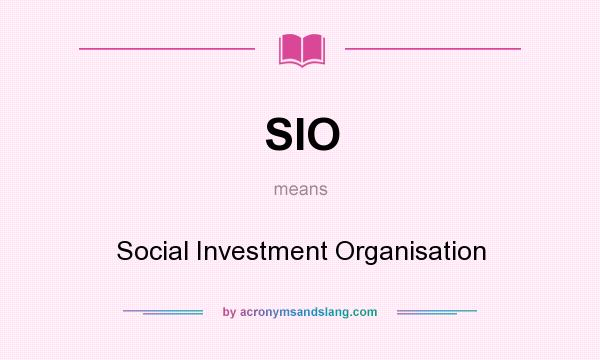 What does SIO mean? It stands for Social Investment Organisation