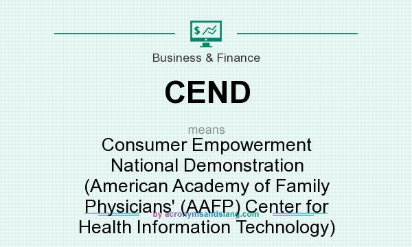What does CEND mean? It stands for Consumer Empowerment National Demonstration (American Academy of Family Physicians` (AAFP) Center for Health Information Technology)