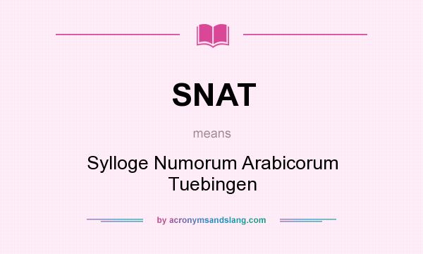 What does SNAT mean? It stands for Sylloge Numorum Arabicorum Tuebingen