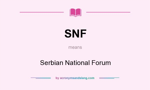 What does SNF mean? It stands for Serbian National Forum