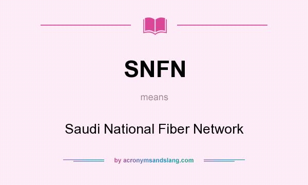 What does SNFN mean? It stands for Saudi National Fiber Network