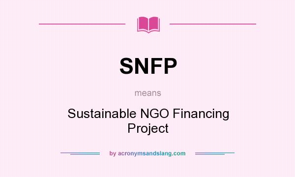 What does SNFP mean? It stands for Sustainable NGO Financing Project