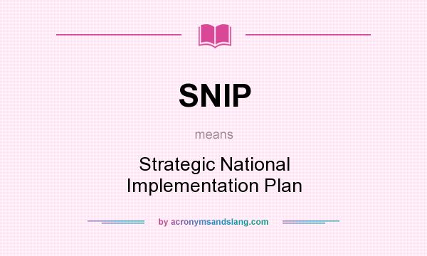 What does SNIP mean? It stands for Strategic National Implementation Plan
