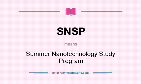 What does SNSP mean? It stands for Summer Nanotechnology Study Program