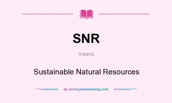 What does SNR mean? It stands for Sustainable Natural Resources