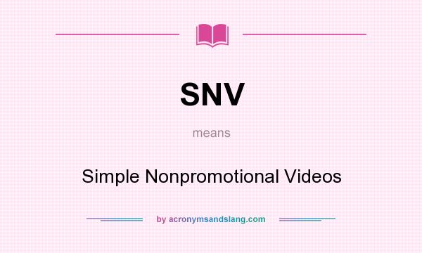 What does SNV mean? It stands for Simple Nonpromotional Videos