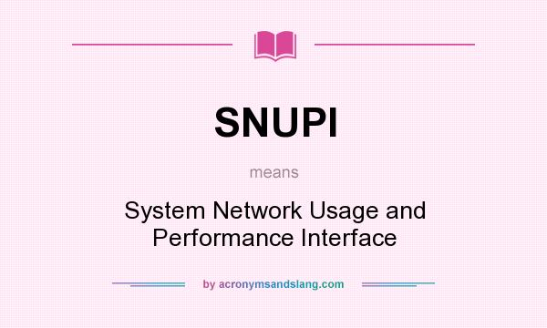 What does SNUPI mean? It stands for System Network Usage and Performance Interface