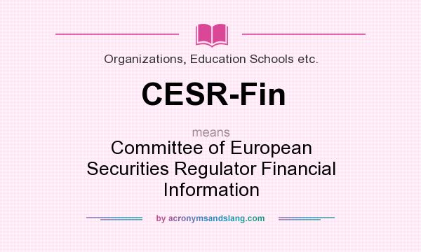 What does CESR-Fin mean? It stands for Committee of European Securities Regulator Financial Information