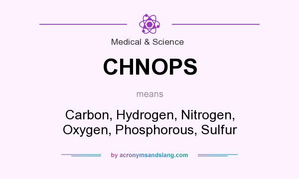 What does CHNOPS mean? It stands for Carbon, Hydrogen, Nitrogen, Oxygen, Phosphorous, Sulfur