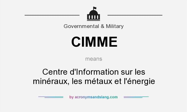 What does CIMME mean? It stands for Centre d`Information sur les minéraux, les métaux et l`énergie