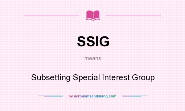 What does SSIG mean? It stands for Subsetting Special Interest Group