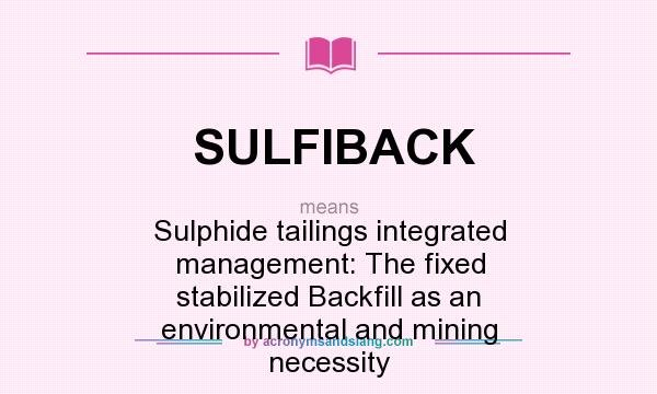 What does SULFIBACK mean? It stands for Sulphide tailings integrated management: The fixed stabilized Backfill as an environmental and mining necessity