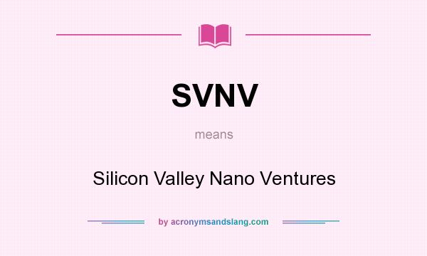 What does SVNV mean? It stands for Silicon Valley Nano Ventures