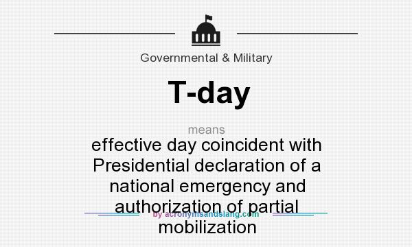 What does T-day mean? It stands for effective day coincident with Presidential declaration of a national emergency and authorization of partial mobilization