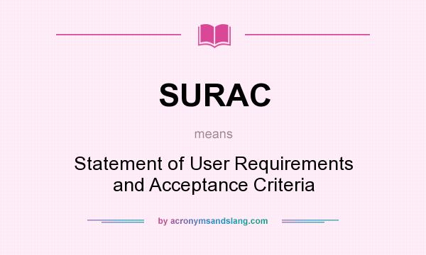 What does SURAC mean? It stands for Statement of User Requirements and Acceptance Criteria