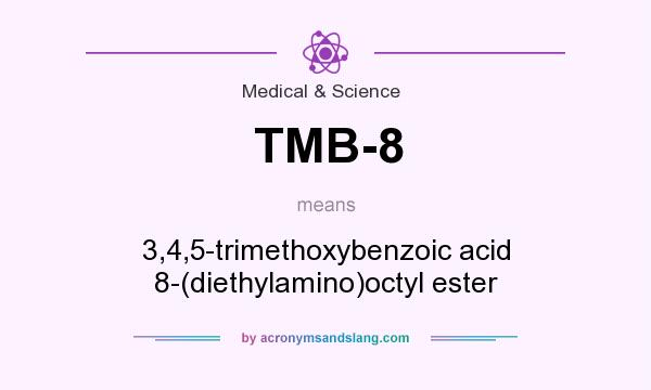 What does TMB-8 mean? It stands for 3,4,5-trimethoxybenzoic acid 8-(diethylamino)octyl ester