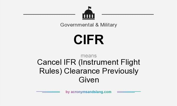What does CIFR mean? It stands for Cancel IFR (Instrument Flight Rules) Clearance Previously Given