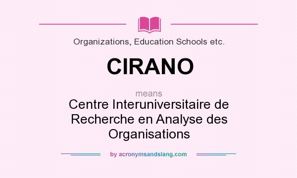 What does CIRANO mean? It stands for Centre Interuniversitaire de Recherche en Analyse des Organisations
