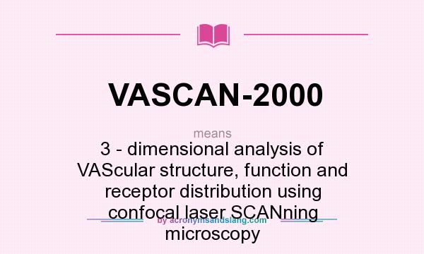 What does VASCAN-2000 mean? It stands for 3 - dimensional analysis of VAScular structure, function and receptor distribution using confocal laser SCANning microscopy
