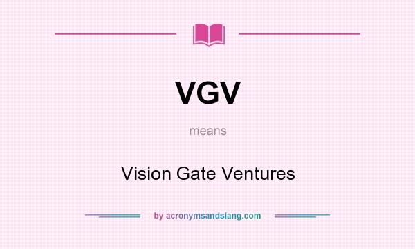 What does VGV mean? It stands for Vision Gate Ventures