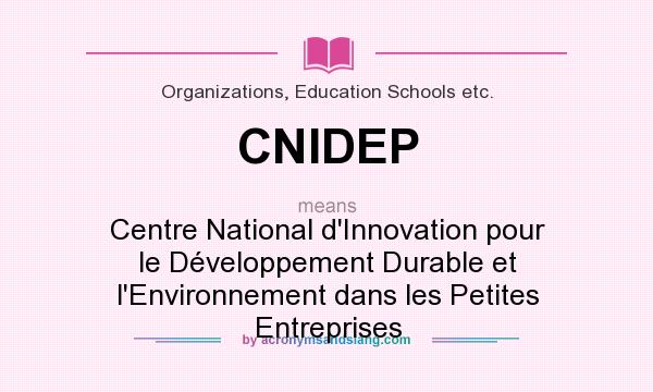 What does CNIDEP mean? It stands for Centre National d`Innovation pour le Développement Durable et l`Environnement dans les Petites Entreprises