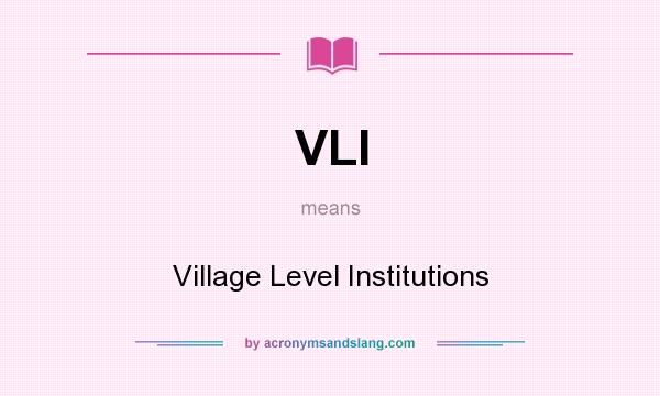 What does VLI mean? It stands for Village Level Institutions