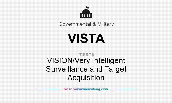 What does VISTA mean? It stands for VISION/Very Intelligent Surveillance and Target Acquisition