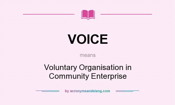 What does VOICE mean? It stands for Voluntary Organisation in Community Enterprise