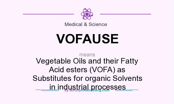 What does VOFAUSE mean? It stands for Vegetable Oils and their Fatty Acid esters (VOFA) as Substitutes for organic Solvents in industrial processes
