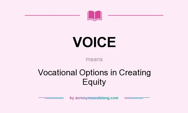 What does VOICE mean? It stands for Vocational Options in Creating Equity