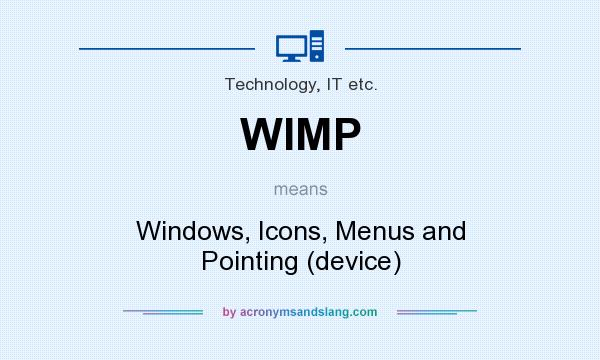 What does WIMP mean? It stands for Windows, Icons, Menus and Pointing (device)