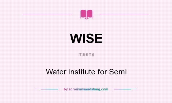 What does WISE mean? It stands for Water Institute for Semi