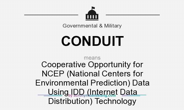 What does CONDUIT mean? It stands for Cooperative Opportunity for NCEP (National Centers for Environmental Prediction) Data Using IDD (Internet Data Distribution) Technology