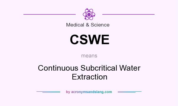 What does CSWE mean? It stands for Continuous Subcritical Water Extraction