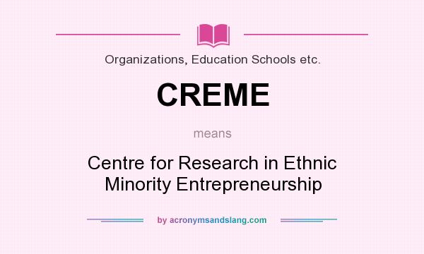 What does CREME mean? It stands for Centre for Research in Ethnic Minority Entrepreneurship